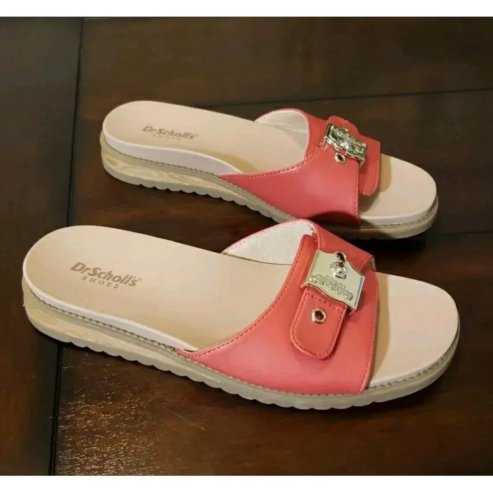 Dr. Scholls Buckle Slide Slight Wedge Sandals Size 6.5 Pink‎ Comfort Lightweight